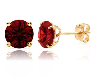 Earrings set with cobochon Garnets Garnet Earrings Garnet Studs Round Disc Earrings Sterling Silver Disc Studs