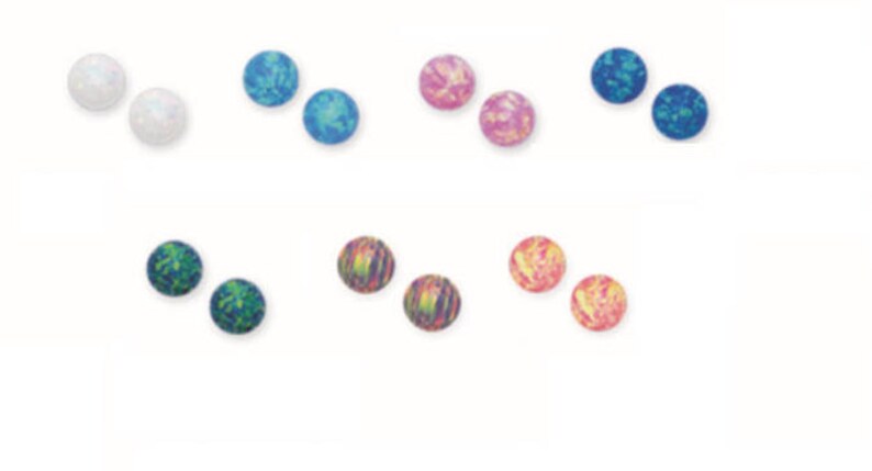Colorful Opal. Blue Opal White Opal 14K Pure Solid Yellow Gold 6MM Opal PUSH BACKS Stud Earrings Set Pink Opal Green Opal