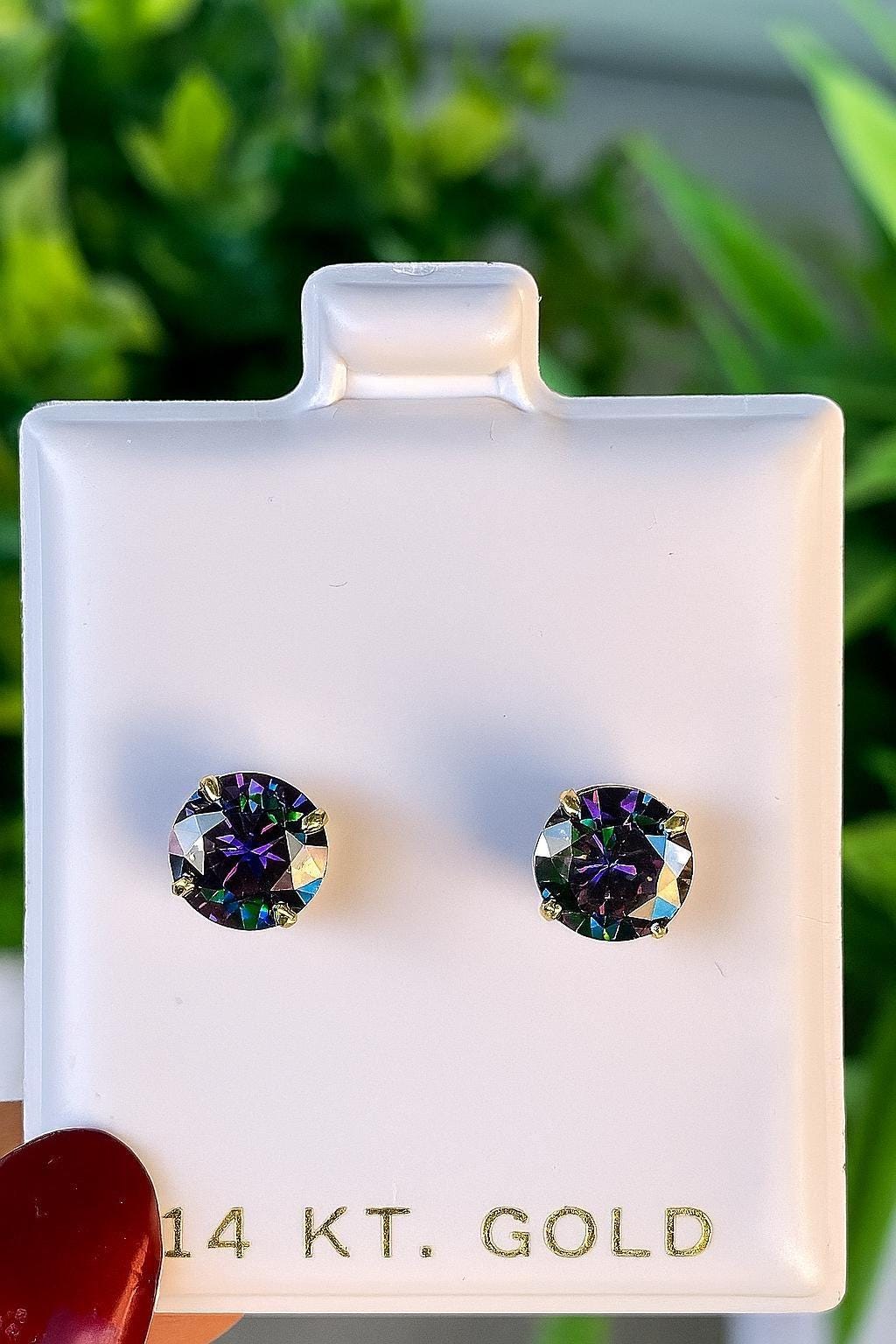 14K Solid Gold Round Cut Mystic Topaz Studs • Solid Gold • Dainty Stud Earrings • Mystic Topaz Jewelry • Screw or Pushbacksbacks