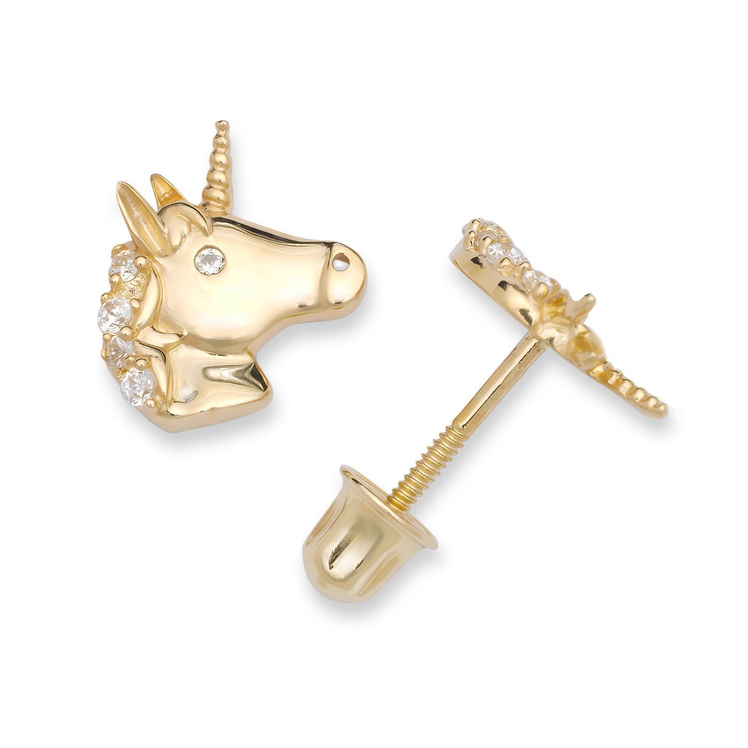 Girls' Rainbow Mane Unicorn Screw Back 14K Gold Earrings - in Season Jewelry