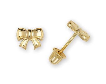 14K Gold Dainty Bow Studs | 14K Gold Minimal Bow Earrings | Bow Studs