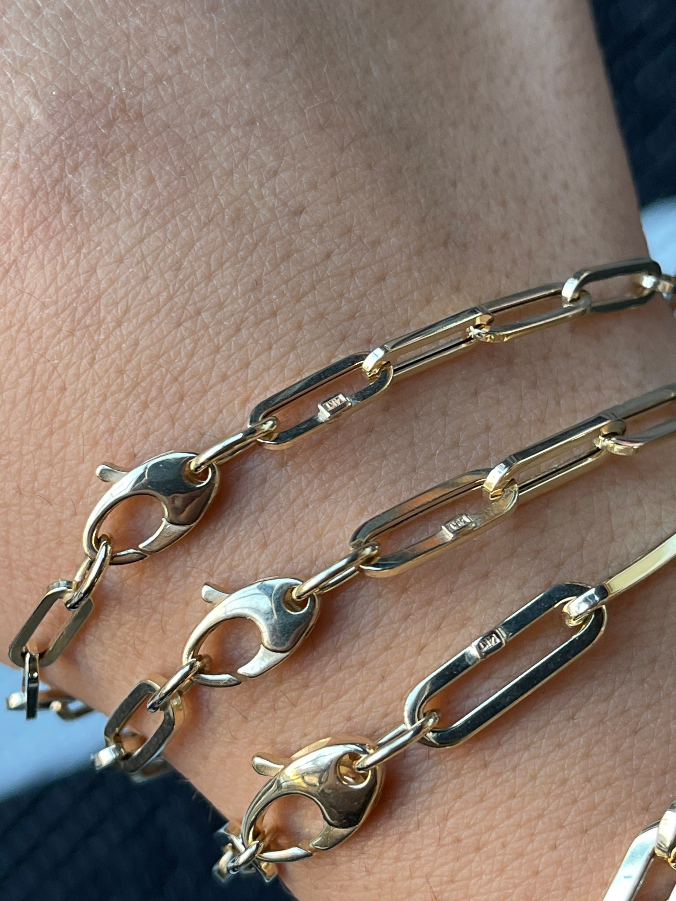 14K Gold Paperclip Bracelets Unisex Paperclip Bracelets Etsy