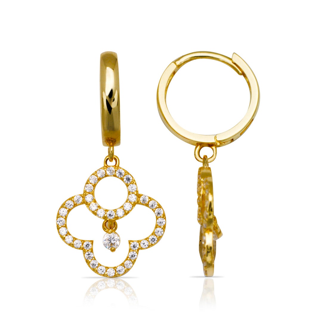 Orecchini Huggie da donna in oro bianco 14 carati con onice e diamanti - Italia
