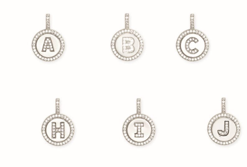 14k charm 14k Pendant 216pW122 Initial Pendant FREE SHIPPING Disc Initial Pendant 14K Pure Solid 12mm White Gold Letters Pendant