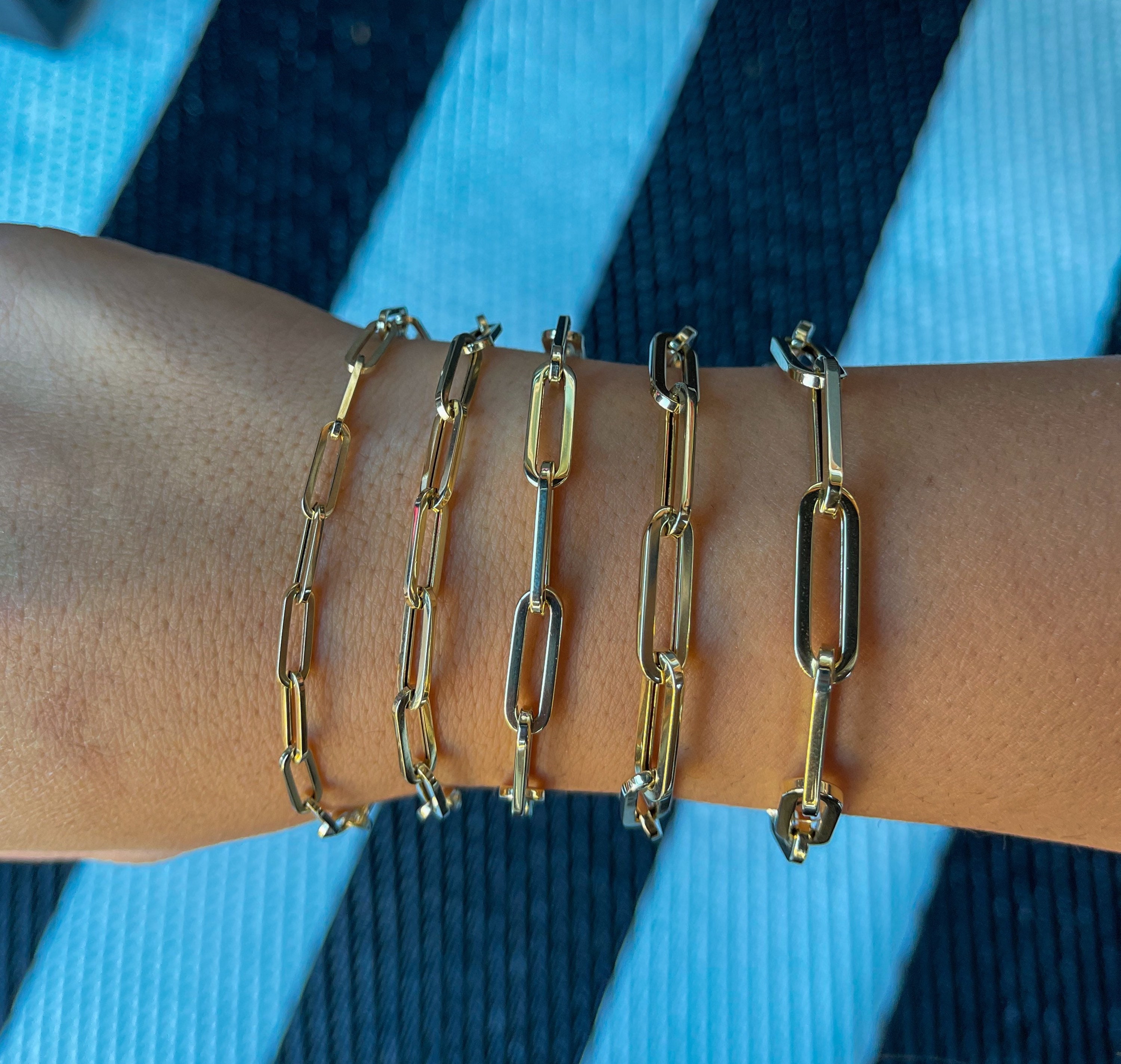 14K Gold Paperclip Bracelets Unisex Paperclip Bracelets Etsy