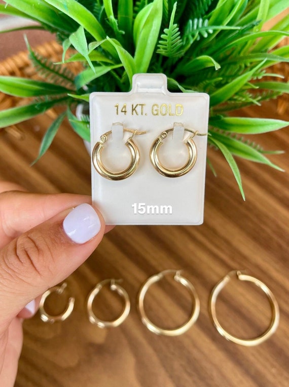 14K Italian Gold Chunky Hoop Earrings | 3mm Thick, Trendy