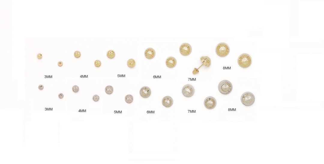14K SOLID Yellow/white Gold Ball Studs. Screw Back Ball Studs With Cut