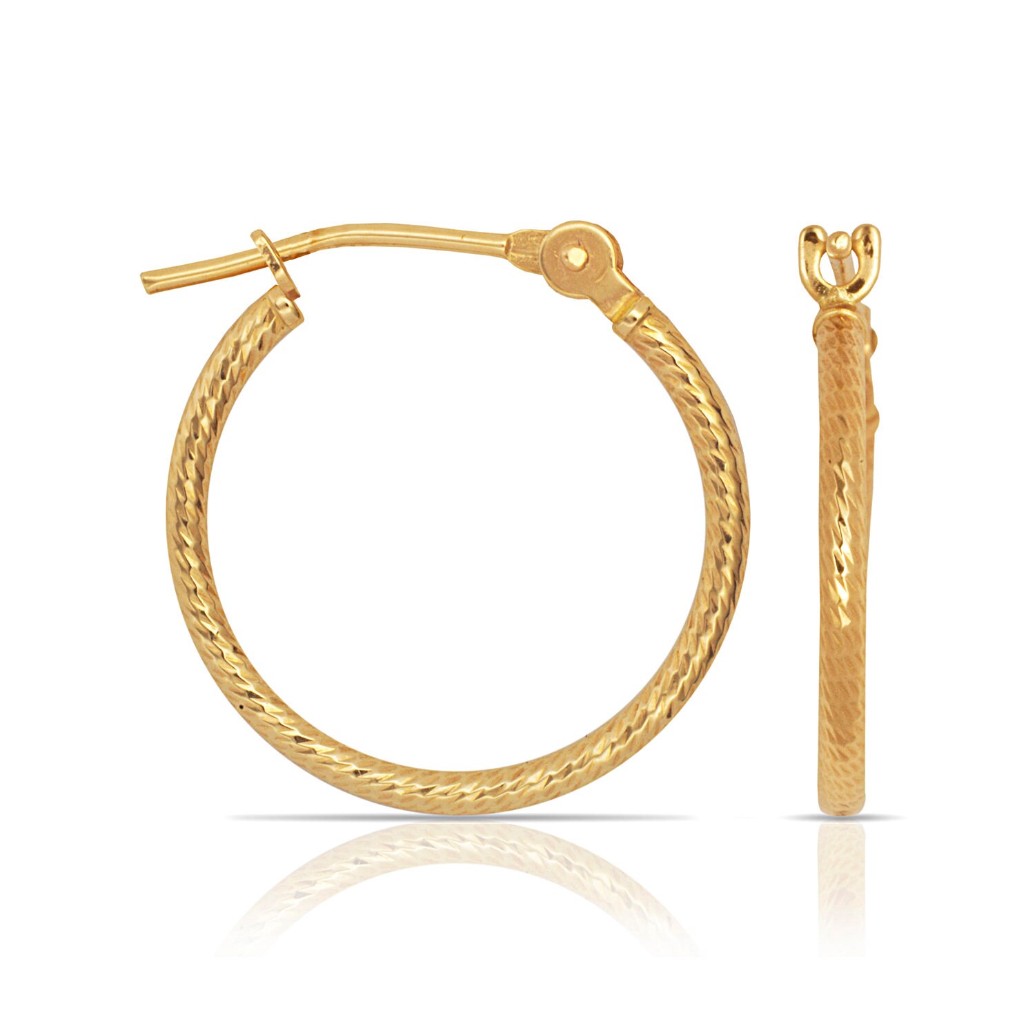 14K Solid Gold Hoops 1.2mm Thick Hoops Cut Design Stacking Etsy