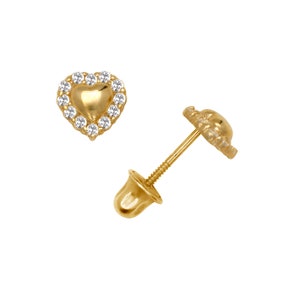 Orecchini a cuore in oro giallo e bianco massiccio 14K con CZ - Piccoli borchie a cuore delicato - Orecchini per bambine - Borchie minimaliste
