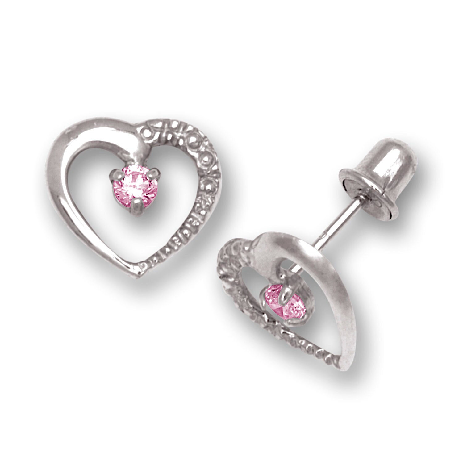 14K Solid Gold Heart Shaped Birthstone Earrings| Screw Back