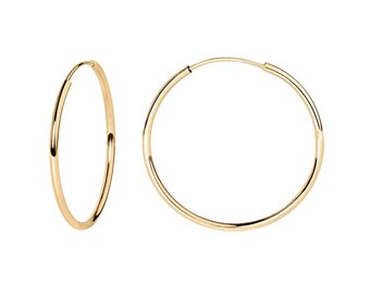 14k Solid Gold Thin Endless Hoops |Gold Lightweight Hoops |Dainty Hoops | 10mm. 12mm. 14mm. 16mm. 18mm. 21mm. 27mm. Thickness 1mm