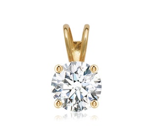 14K Gold GRA Certified Round Moissanite Pendant • D VVS1 Moissanite Pendant With GRA Certificate •