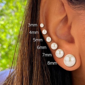 14K oro sólido genuino perla tornillo espaldas par de pendientes- pernos de perlas- pernos de perlas cultivadas de 14K- 3 mm 4 mm 5 mm 6 mm 7 mm 8 mm