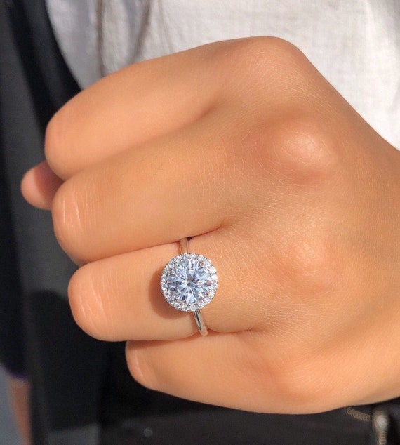 Round Cut Charles Colvard Halo Moissanite Engagement Ring Round Cut Halo Ring 1.5 CTS Colorless Moissanite. Etsy UK