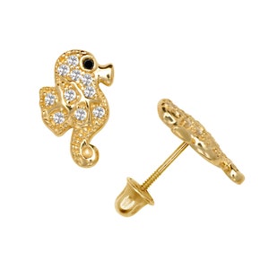 14K Gold Adorable Seahorse Studs | 14K Gold Seahorse pair of earrings | Seahorse Studs