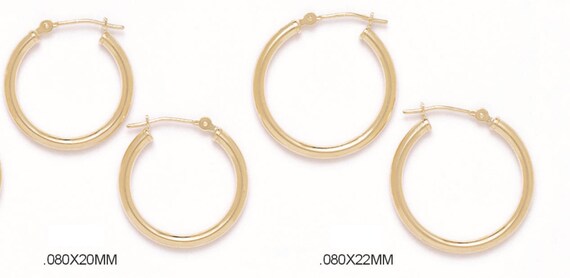 14K Solide Or Jaune Classique Boucles D/'oreilles Créoles ER-HE33