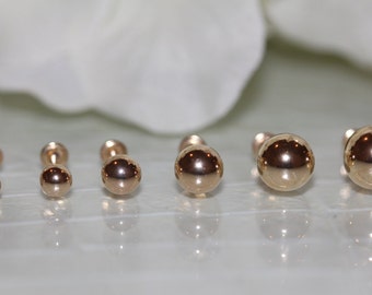 14K Pure Solid White/Yellow Gold Ball Screw-Back Stud Earrings Set (Multiple Sizes Available)