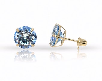 14K Gold Ocean Blue Moissanite Stud Earrings | GRA Certified