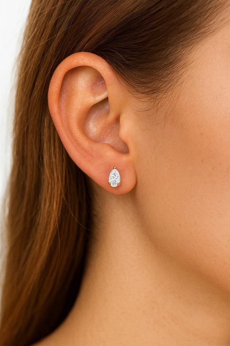 14K Gold Pear Moissanite Stud Earrings | GRA Certified image 2