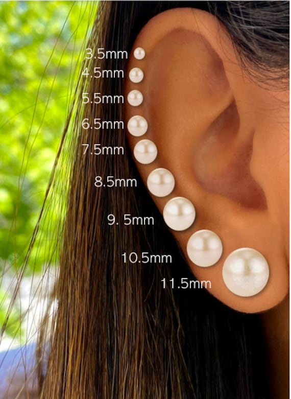 14K Solid Gold Genuine Pearl Pushback Earrings 14K Pearl Studs