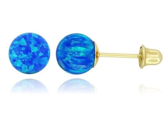14k Yellow Gold Lab Created Synthetic Opal Fiery Screwback Studs- White Opal-Pink Opal- Blue Opal- Opal Earrings-Opal Studs|