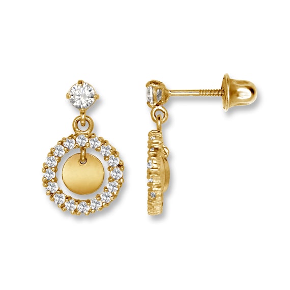 Pair of 14KT Solid Yellow Gold Circle Round White CZ Gem Stud Earrings Pair of 14KT Solid Yellow Gold Circle Round White CZ Gem Stud Earrings