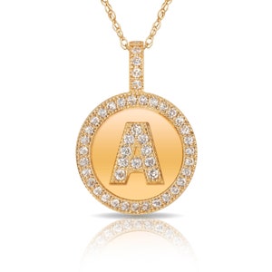 14K Pure Solid Yellow Gold 12mm Disc Letters Pendant with CZ. 14k Pendant. 14k charm. Initial Pendant. Disc Initial Pendant. FREE SHIPPING.