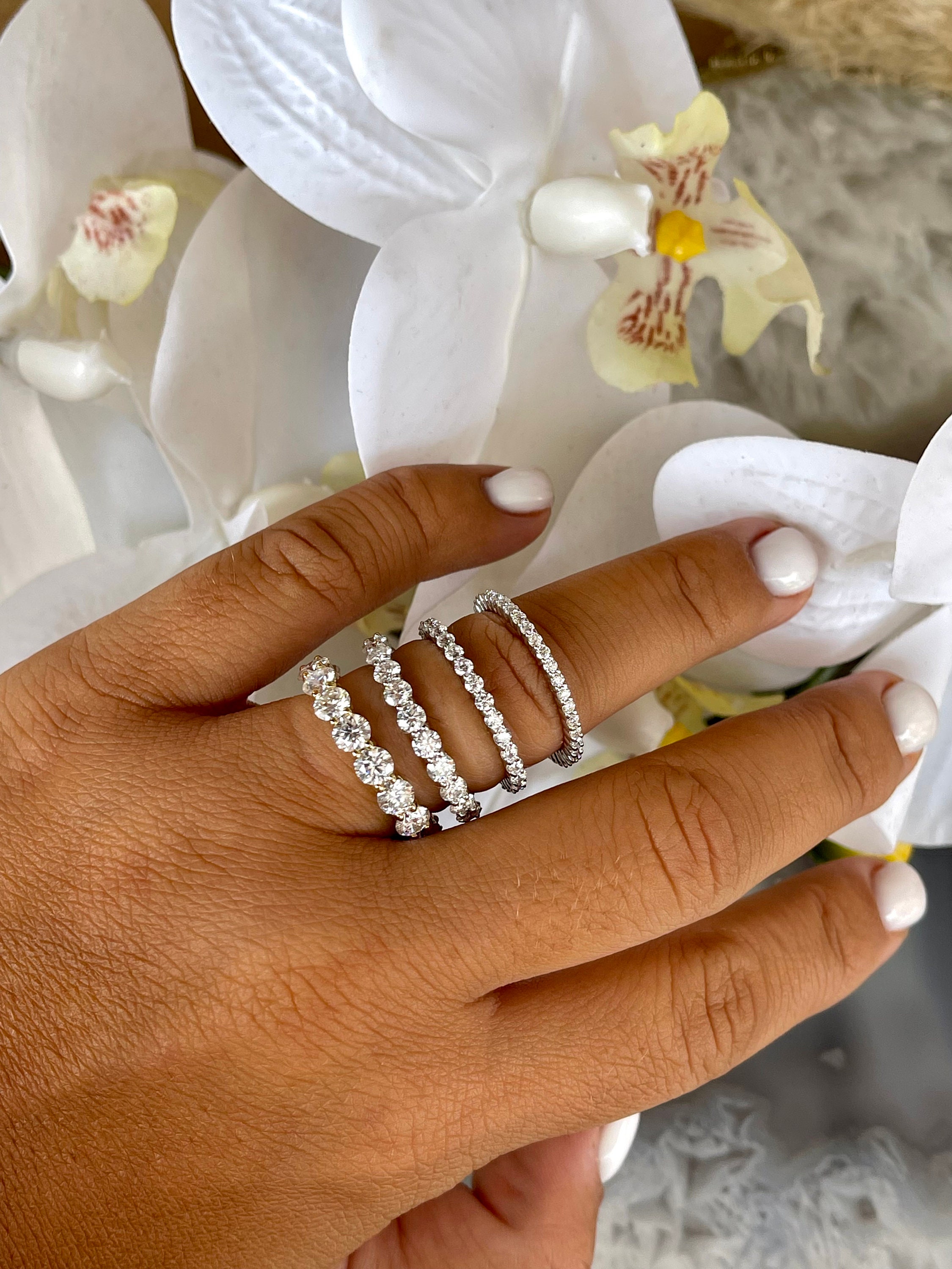 14K Gold Moissanite Eternity Band | Round Cut Wedding Ring - Etsy