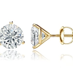 Kolczyki-wkrętki z moissanitem 14K w kolorze D, czystości VVS1, Martini, z zakrętką i szlifem okrągłym