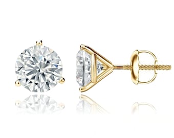 14K Certified Moissanite D Color VVS1 Clarity Martini Screwback Solitaire Stud Earrings | Round Cut