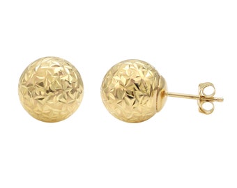 14K Solid Gold Crystal Cut Ball Studs | Diamond Cut Ball Studs | Gold Ball Studs |