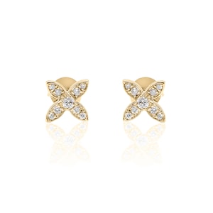 14K Solid Gold Diamond Flower Diamond Earrings | Diamond Studs | Natural Diamond Studs |