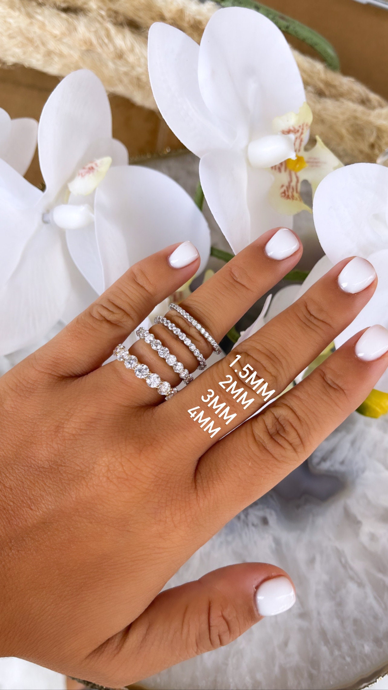 14K Solid Gold Round Cut Moissanite Eternity Bands | DEF Colorless Moissanite Wedding Bands | 14K Wedding Bands | 1.5mm 2mm 3mm 4mm