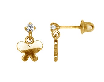 14K Solid Gold Schmetterling Ohrringe | Mädchen CZ Birthstone Schraube Verschlüsse