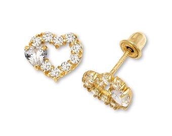 Birthstone Heart Stud Earrings For Women 5MM Sparkling White Cubic Zirconia Gemstone Studs In 14K White Gold Plated 925 Sterling Silver Push Back Earrings Jewelry Gift For Her