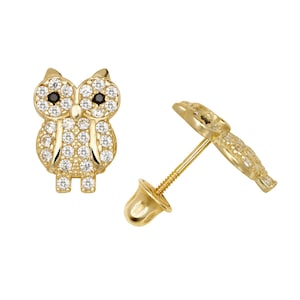 14K Gold Entzückende Eule Minimal Ohrstecker | 14K Gold Eulen Paar Ohrringe | Eulen Ohrstecker | 7X9mm