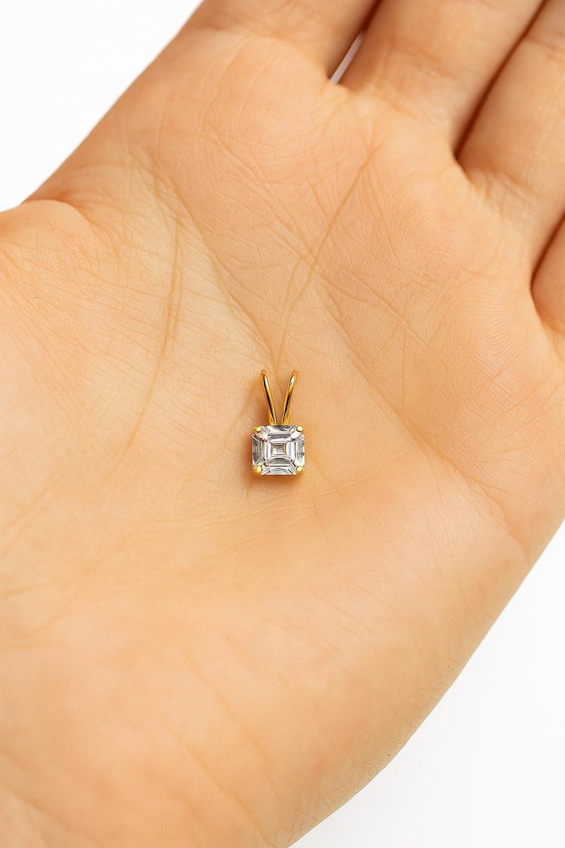 14K Gold Asscher Cut Moissanite Pendant image 6