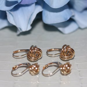 14K Pure Solid White/Yellow Gold Knot Dangle Drop Leverback Earrings (Available in Multiple Sizes) image 6