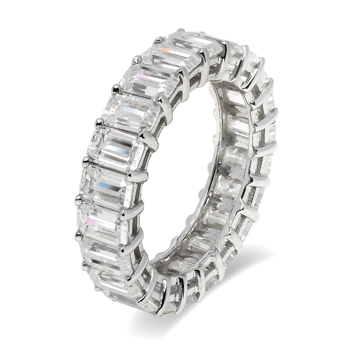 14K Solid Gold Emerald Cut Moissanite Eternity Wedding Band - Etsy