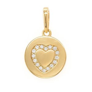 14K Solid Gold Disc Pendant with Heart | Minimalist Heart Necklace | Gift for Her | Everyday Elegant Jewelry