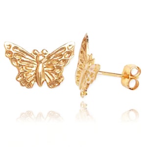 14K Solid Gold Adorable Butterfly Stud Earrings | Butterfly Stamp Pushback Studs| Dainty Studs | Butterfly Earrings | 3 Sizes |