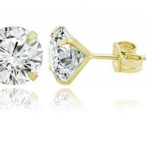 14K Pure Solid Gold Light Prong Martini Set Earrings| Push back CZ Studs| Solid Gold Solitaire Earrings