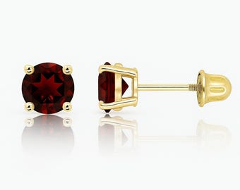 14K Solid Gold Round Shaped Birthstone Earrings| Screw back Round Studs | Gold Round Studs | 2.5mm 3mm 4mm 5mm 6mm