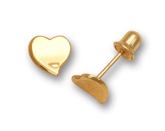 14K Pure Solid Yellow Gold/ White Gold Small Heart Shape Screw Back Studs / 4mm / Girls Earrings/ Free Shipping
