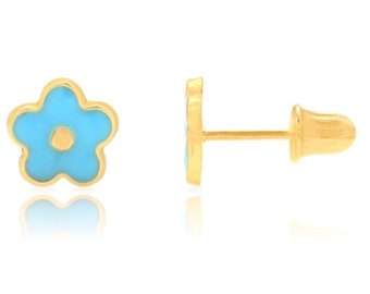 14K Solid Gold Emaille Blumen Ohrstecker | Mädchen Ohrringe
