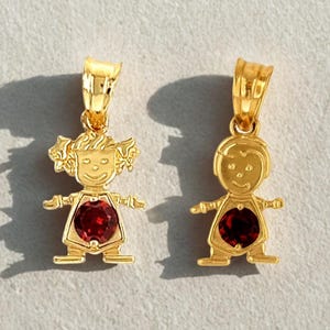 14K Gold Boy or Girl Pendant – Personalized Birthstone Charm – A Sparkling Round Birthstone