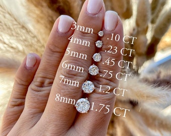 14K Certified Moissanite D Color VVS1 Clarity Martini Screwback Solitaire Stud Earrings | Round Cut Studs 3 Prong