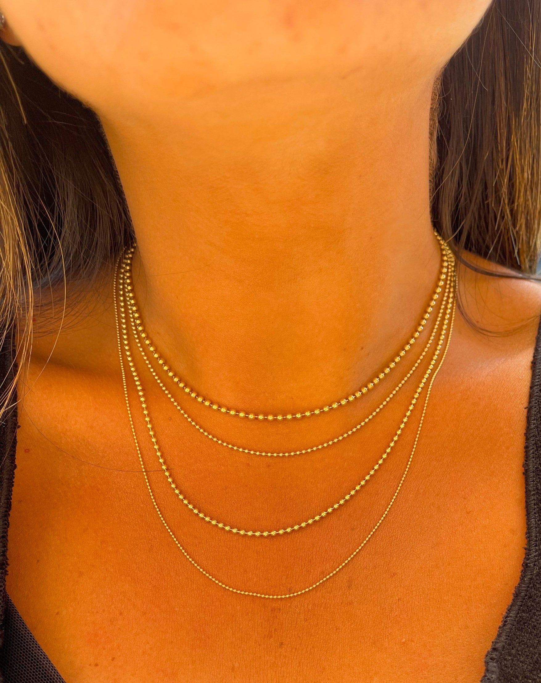 14K Solid Gold Ball Chain Ball Dainty Chain Gold Ball Necklace Bead  Necklace 1mm 1.5mm 2mm 2.5mm Ball Chains 