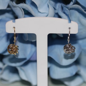 14K Pure Solid White/Yellow Gold Knot Dangle Drop Leverback Earrings (Available in Multiple Sizes) image 3