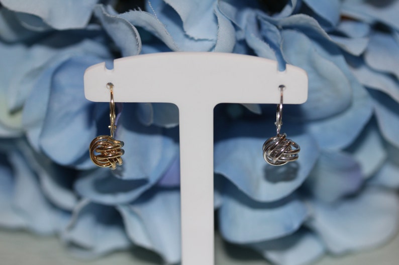14K Pure Solid White/Yellow Gold Knot Dangle Drop Leverback Earrings (Available in Multiple Sizes) image 3